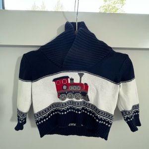 Janie and Jack 3 to 6 months train sweater. 100% cotton and machine washable.